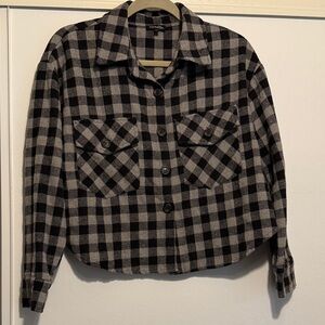 Camellia Black and Gray Plaid Flannel Crop